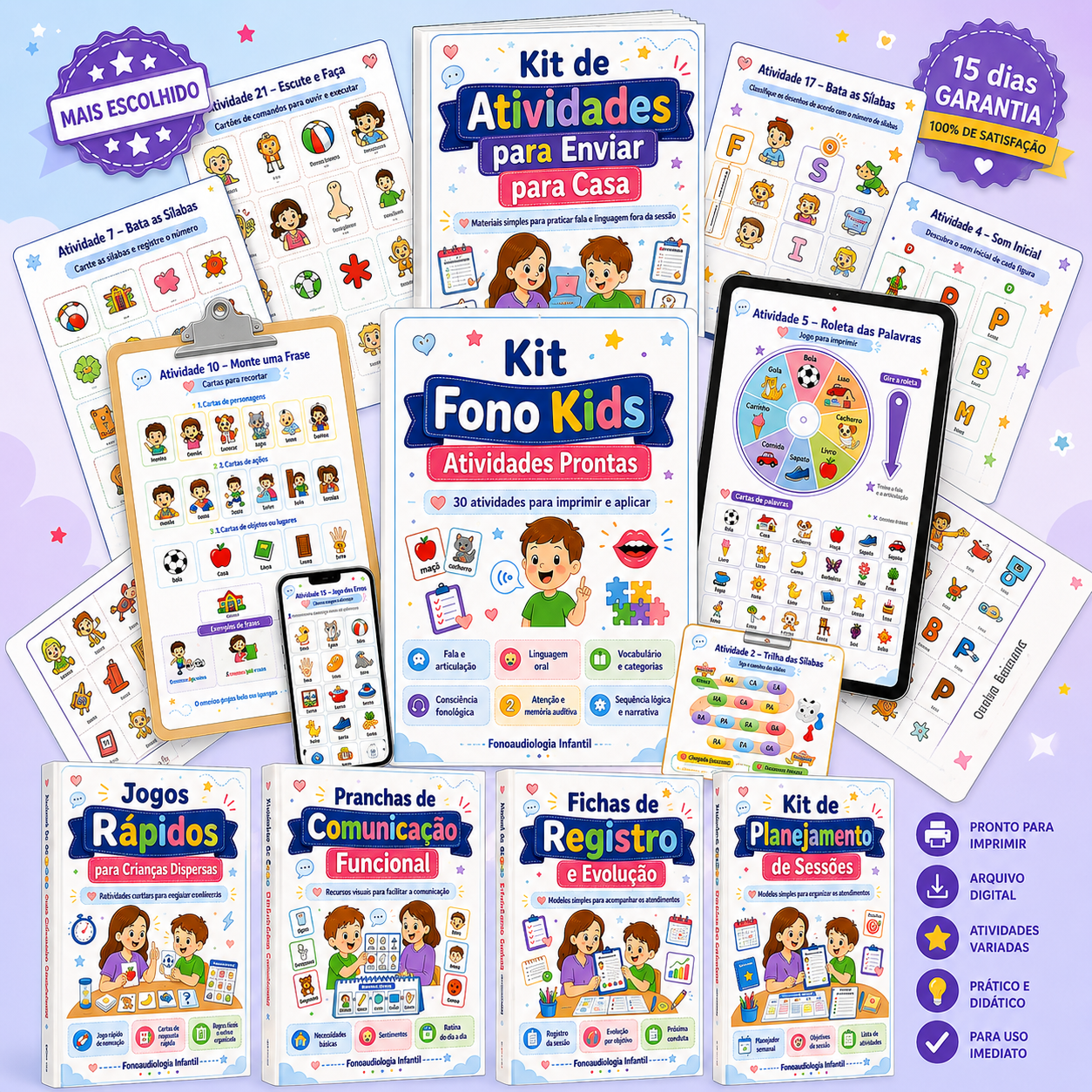Kit Fono Kids — 30 atividades prontas, bônus e materiais para fonoaudiologia infantil